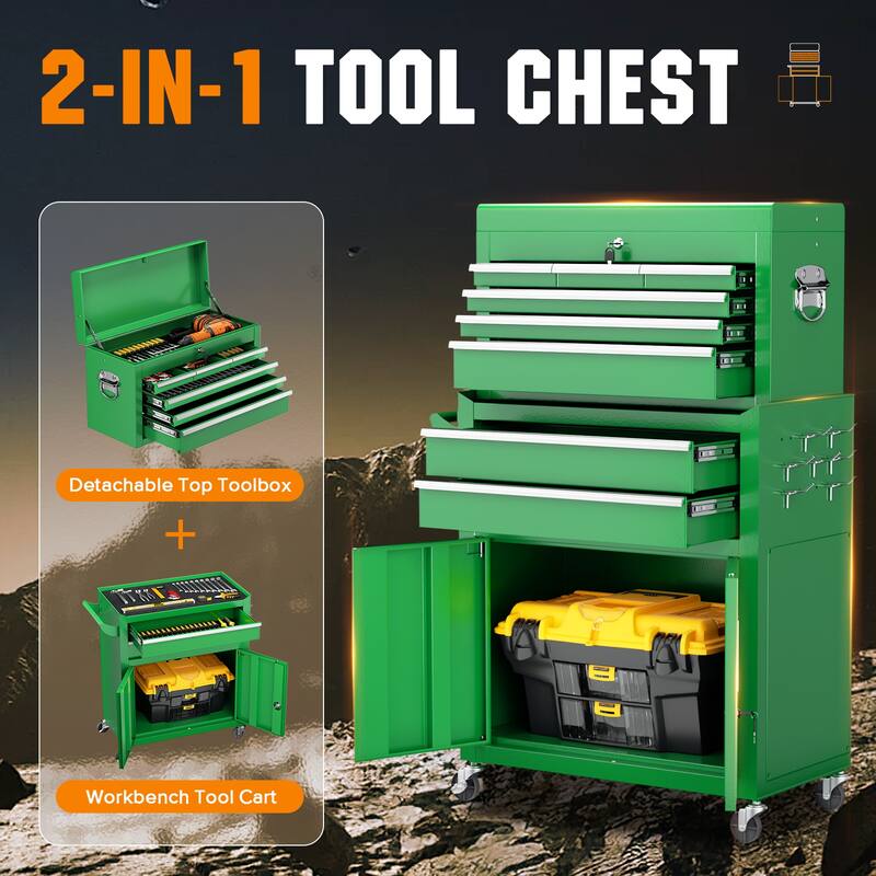 8-Drawer 2 in 1 Rolling Tool Chest Cabinet Garage Storage Toolbox with Detachable Top Tool Box and Universal Lockable Wheels