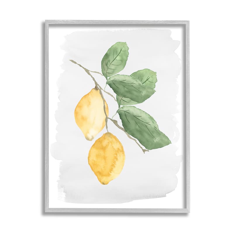 Stupell Lemon Branch Pair Soft Leaves Watercolor Painting Framed Wall Art - Yellow