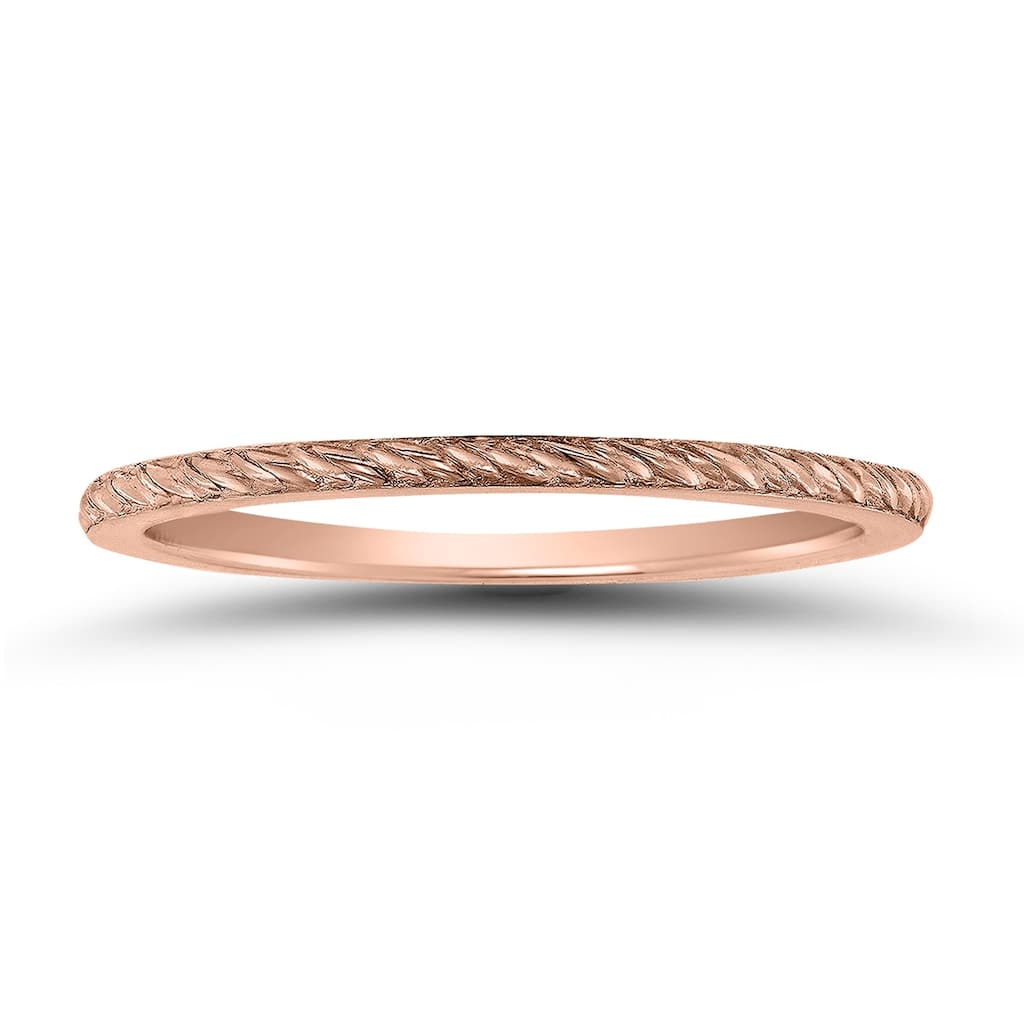 14K Rose Gold Thin 1mm Stackable Band with Classic Rope Knurl