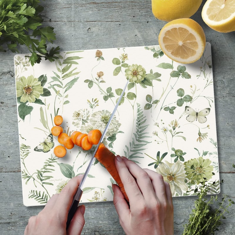 Green Fields Decorative 3mm Heat Tolerant Tempered Glass Cutting Board 10" x 8" Manufactured in the USA Dishwasher Safe