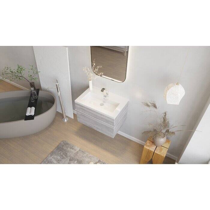 Trough Collection 24" Wall Mount Cultured Marble Bathroom Vanity with Sink and Drawer