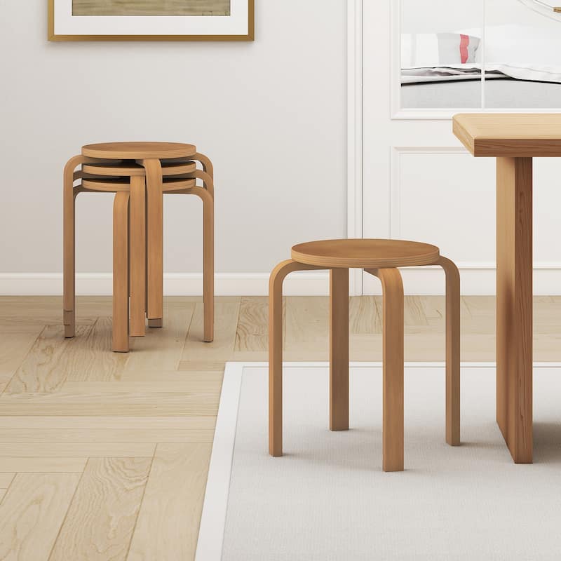 Gymax Set of 4 18'' Stacking Stool Round Dining Chair Backless Wood