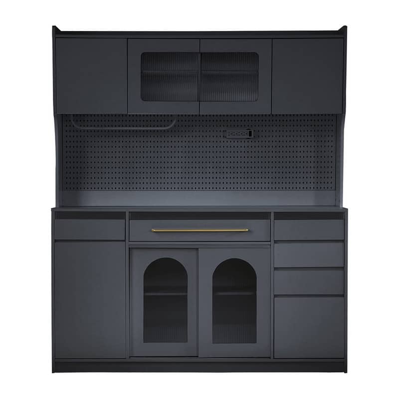 63" Buffet Hutch with Coffee Bar – 6 Drawers, 5 Adjustable Cabinets, Pegboard, Towel Rack & Power Outlet