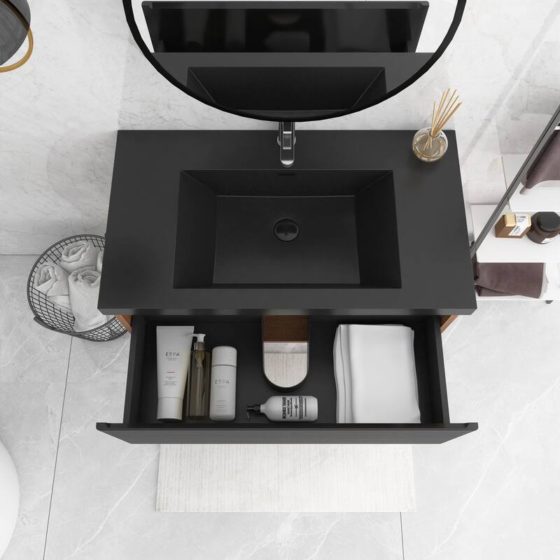 MDF Wall-Mounted Bathroom Vanity Set with Integrated Resin Sink with Drain in Matte Black