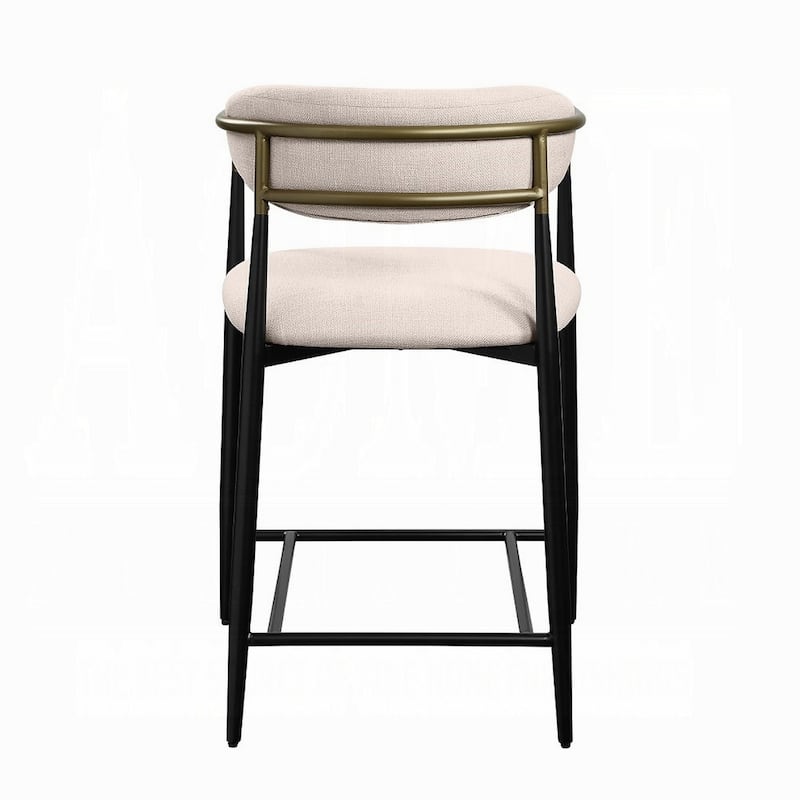 Vonn 25 Inch Counter Height Chair, Beige Fabric, Black Metal Frame