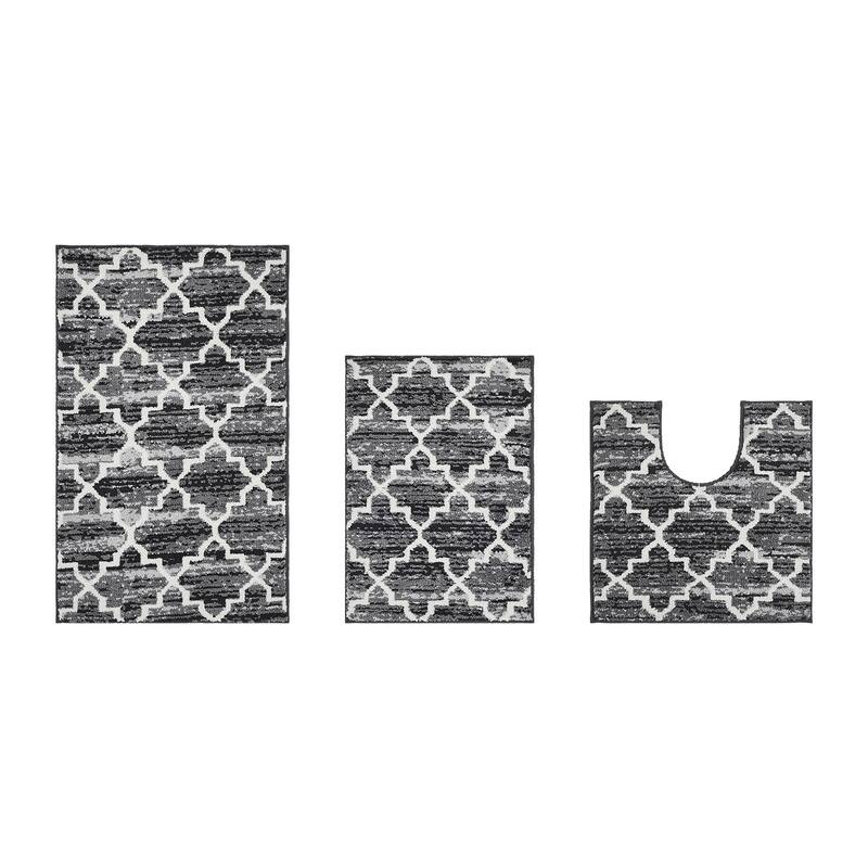 Better Trends Savio Collection 3 Pc Set Bathroom Rug - 100% Micro Polyester with Gel Foam Backing, Machine Washable Bath Mat
