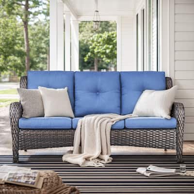 Gymojoy 3-Seat Outdoor Sofa, Durable All-Weather PE Wicker with Olefin Cushions