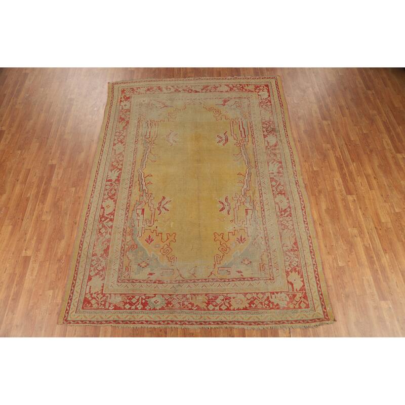 Pre-1900 Antique Vegetable Dye Oushak Turkish Handmade Wool Carpet - 6'9" x 9'6"