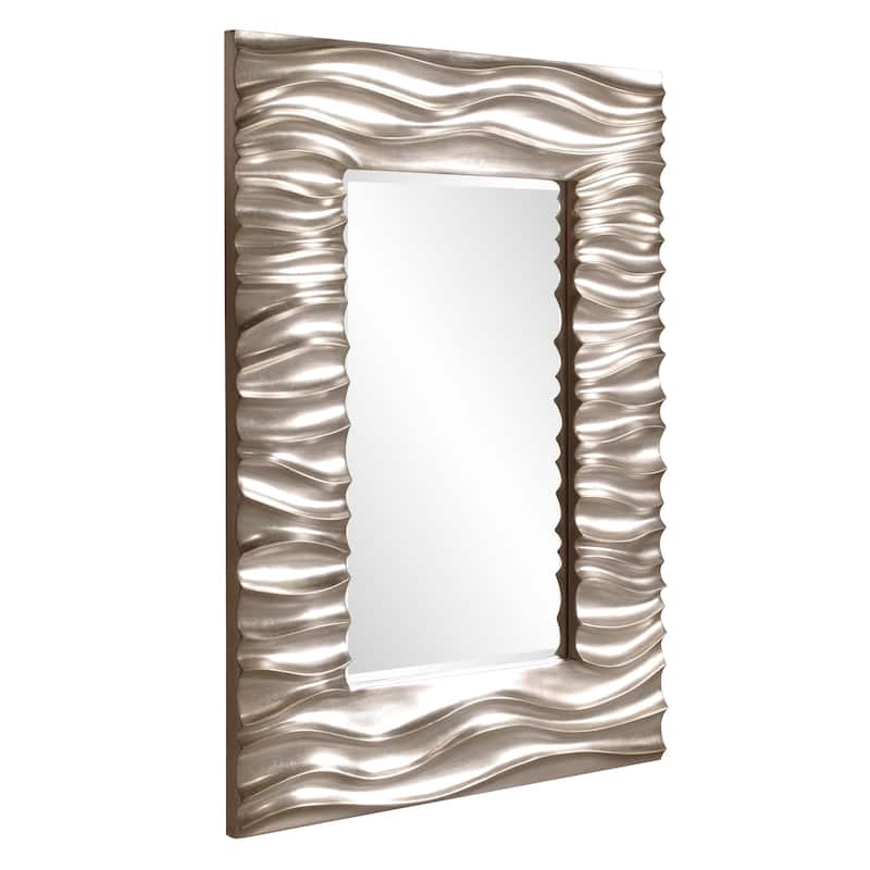 Allan Andrews Warm Silver Deep Textured Wave Rectangular Framed Wall Mirror