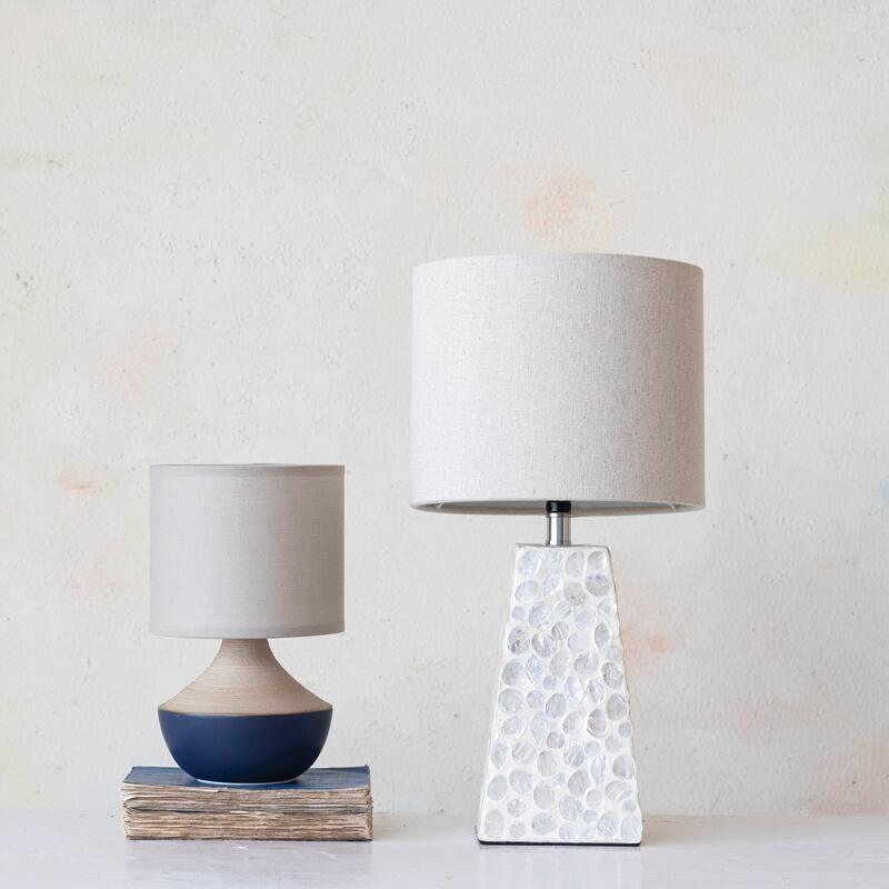 Stoneware Portable Table Lamp with Linen Shade - 5.9"L x 5.9"W x 9.3"H