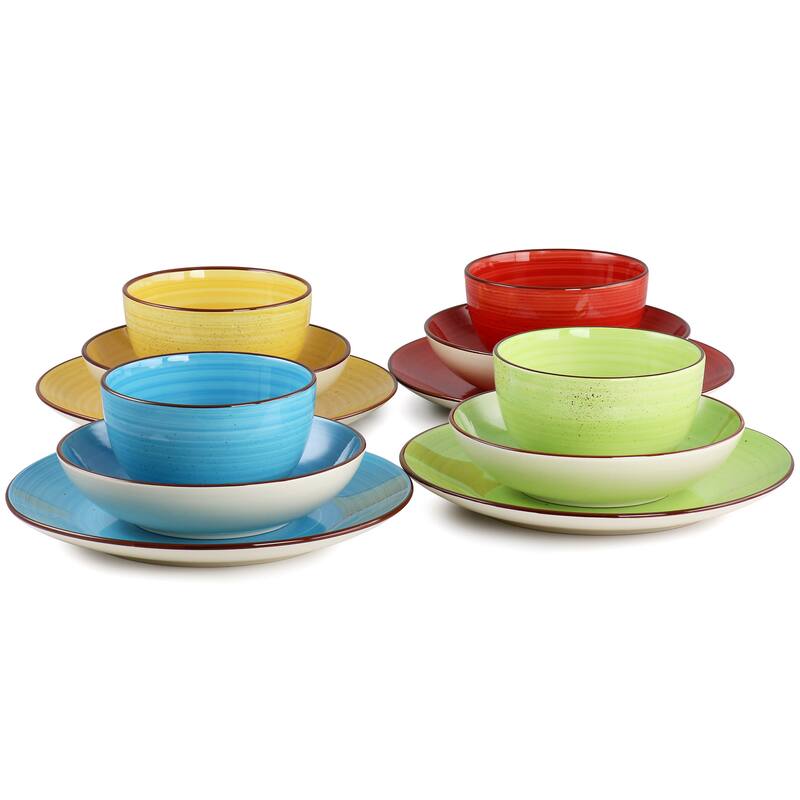 Elama Mason 12 Piece Double Bowl Stoneware Dinnerware Set