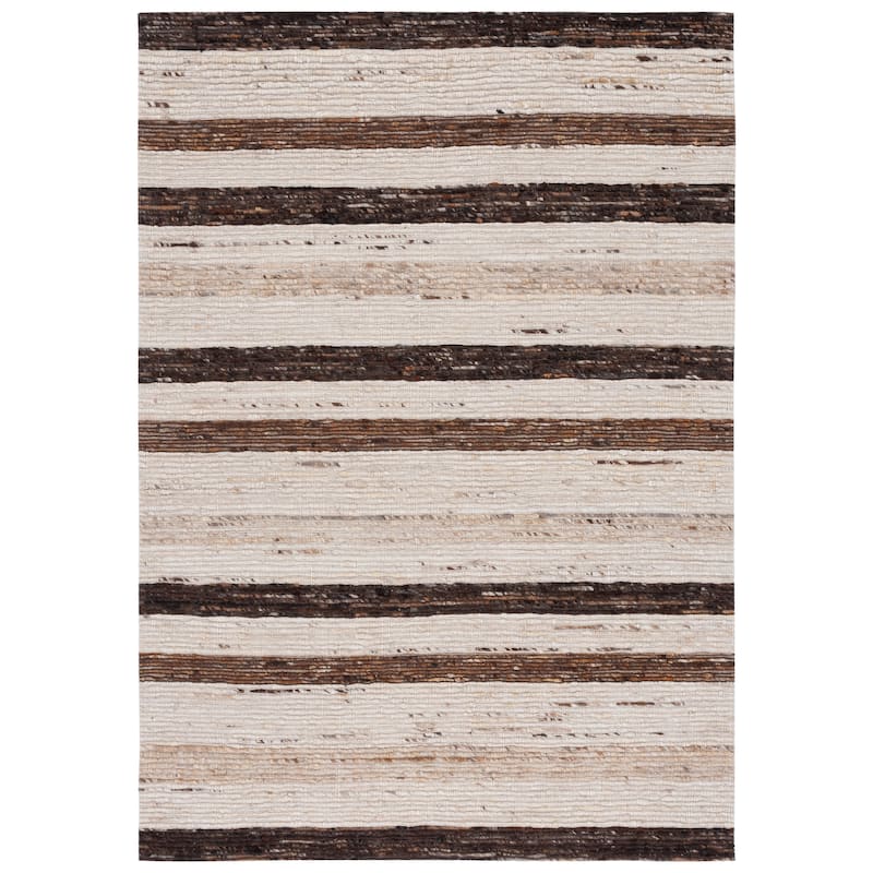 SAFAVIEH Handmade Marbella Admira Stripe Wool Rug - 6' Square - Brown/Beige