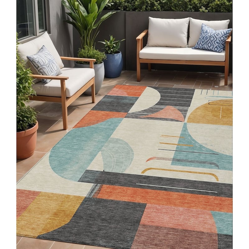 HomeRoots Geometric Modern Rectangle Outdoor Rug - 5' X 8'