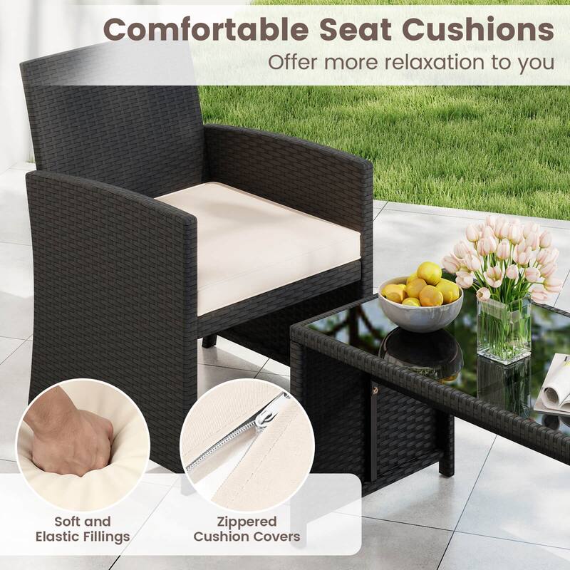 Costway 4 PCS Patio Conversation Set with Seat Cushions & Tempered - See Details