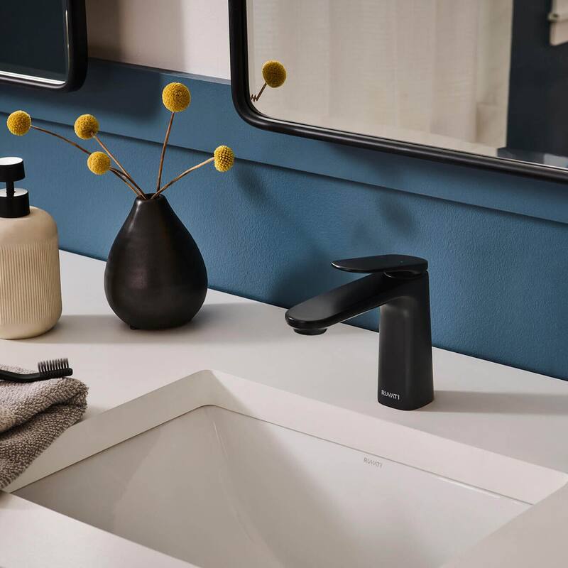 Ruvati Este Single Handle Stacked Short Bathroom Faucet in Matte Black - RVF5135MB - 7'6" x 9'6"