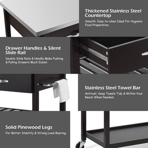 Shop Costway Rolling Kitchen Island Trolley Cart Stainless Steel