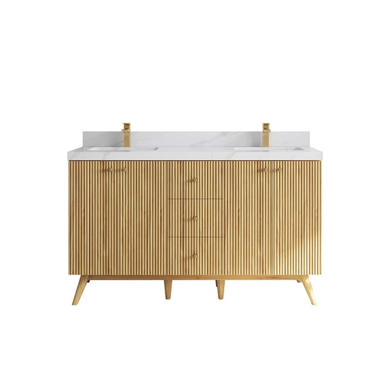 Willow Collections 60 in. W x 22 in. D Pasadena Solid Teak Double Sink Bathroom Vanity with Countertop
