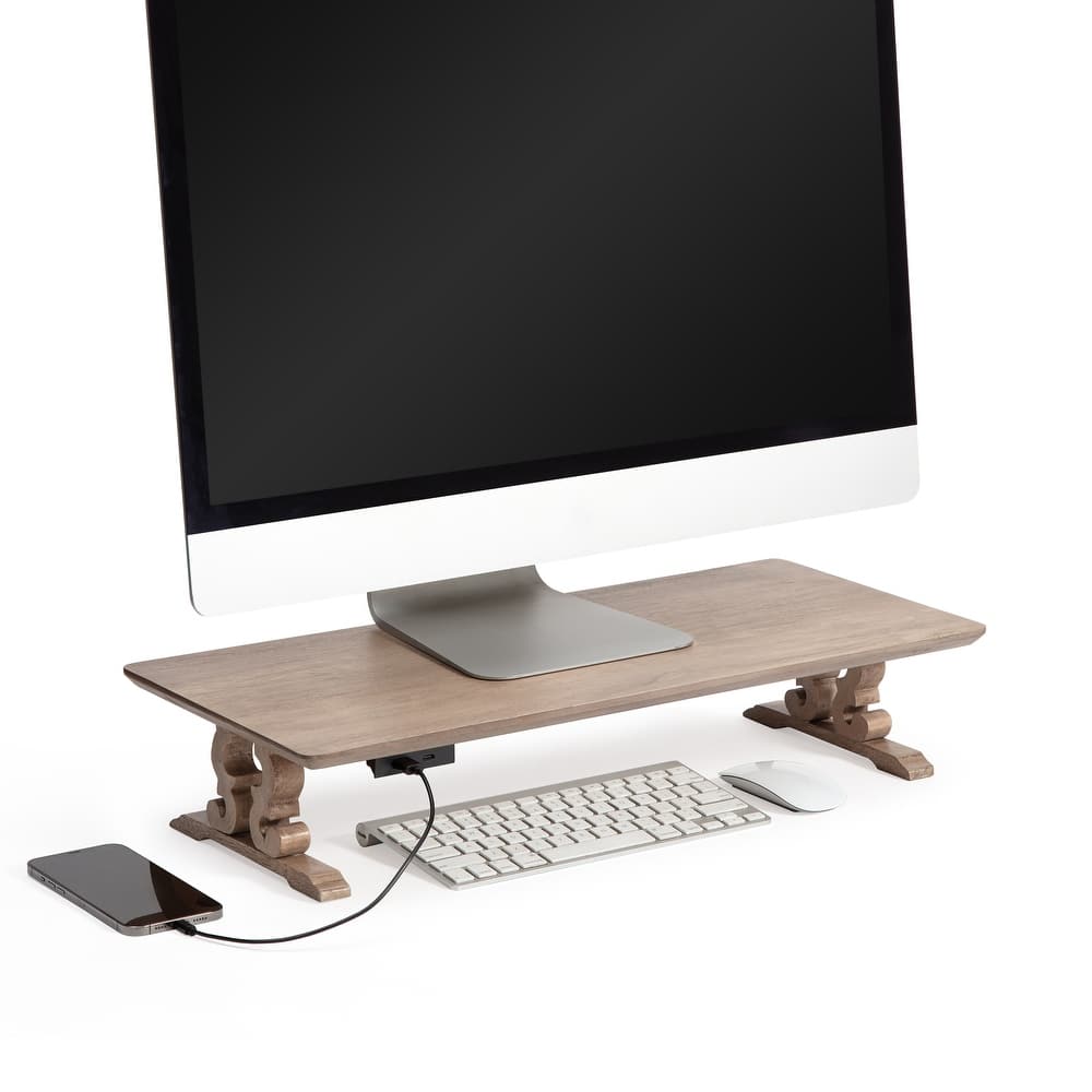 Jani Wood Monitor Stand Riser Desk - Ergonomic Design Stand, Desktop Organizer Table for Home, Office Workspace, Gaming Desk