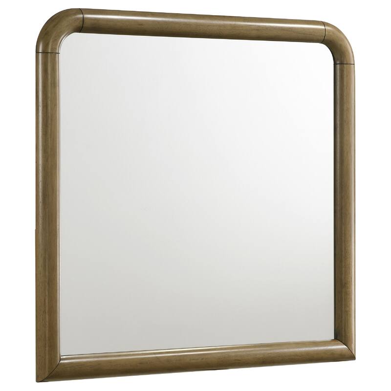 Deon Dresser Mirror, Brown Wood, Round Frame with Curved Top, 37 Inch - Nutmeg Brown
