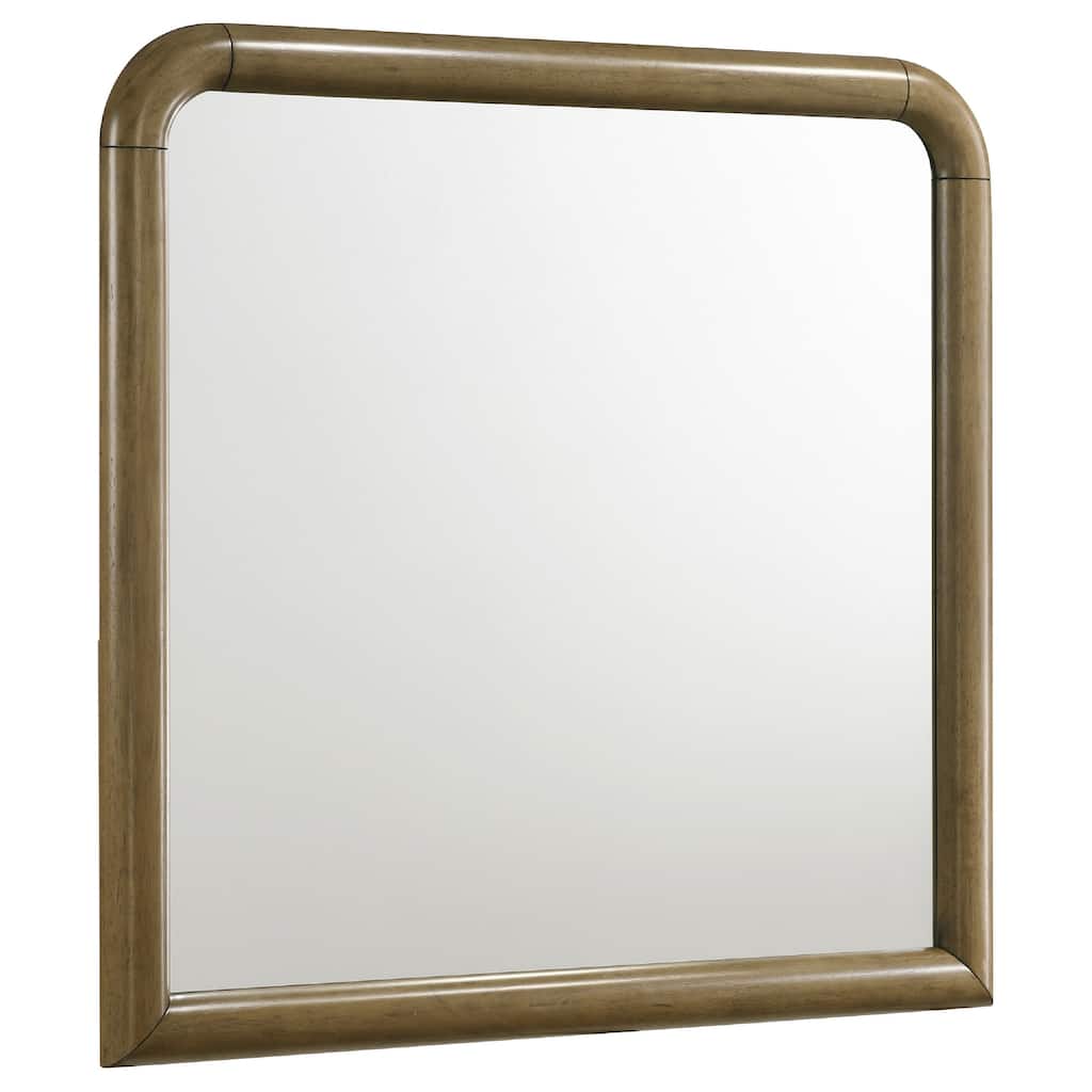 Deon Dresser Mirror, Brown Wood, Round Frame with Curved Top, 37 Inch - Nutmeg Brown