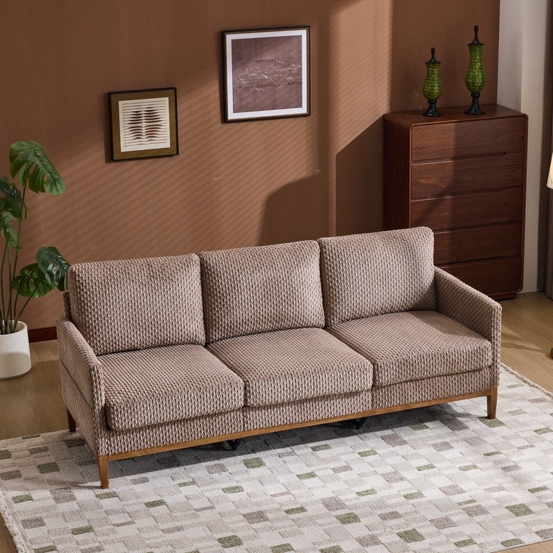 Polyester Upholstery 3-Seater Sofa With Solid Wood Frame