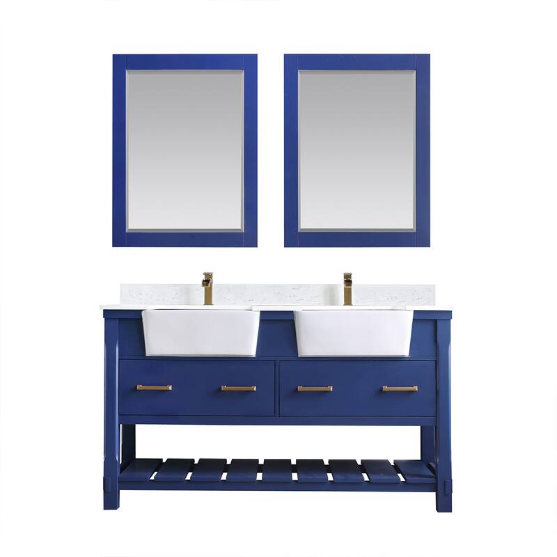 Altair Georgia Double Bathroom Vanity Set and Aosta White Stone Countertop with Farmhouse Basin with Mirror