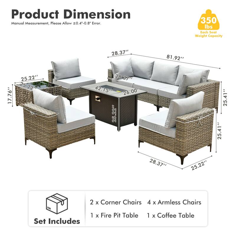 HOOOWOOO 8-piece Outdoor Wicker Sofa Set Patio Sectional Set