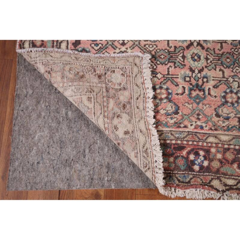 Pink Hamedan Vintage Persian Runner Rug Hand-Knotted Wool Carpet - 3'9" x 10'9"