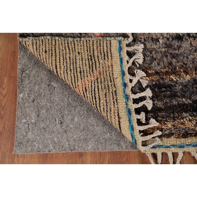 Brown Plush Moroccan Oriental Area Rug Hand-Knotted Wool Carpet - 6'1" x 10'0"