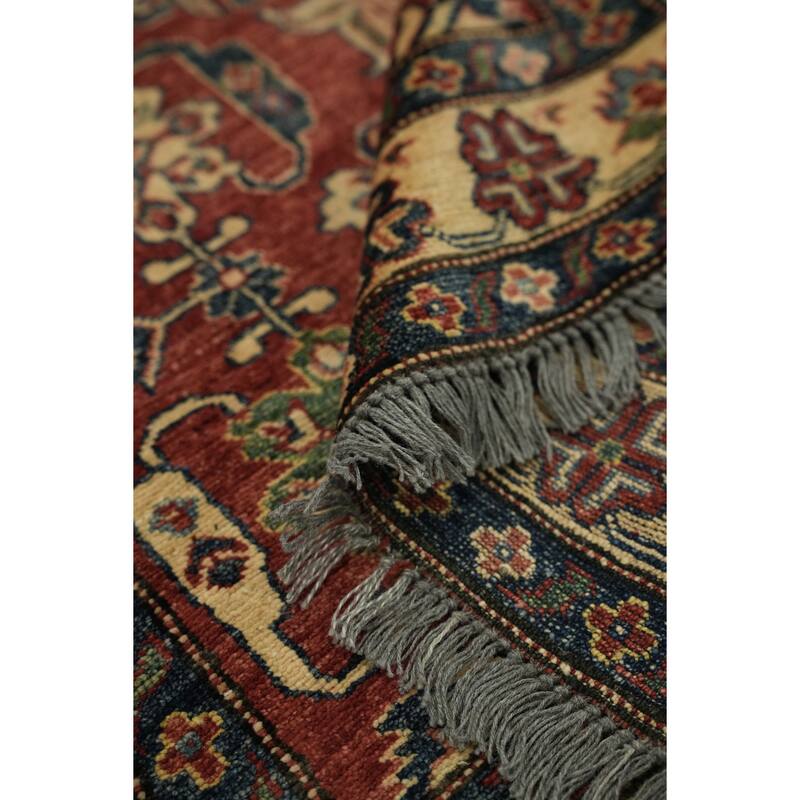 Hand Knotted Oriental 100% Wool Carpet Traditional Geometric Red Super Kazak Area Rug - 5' 7'' X 3' 9''