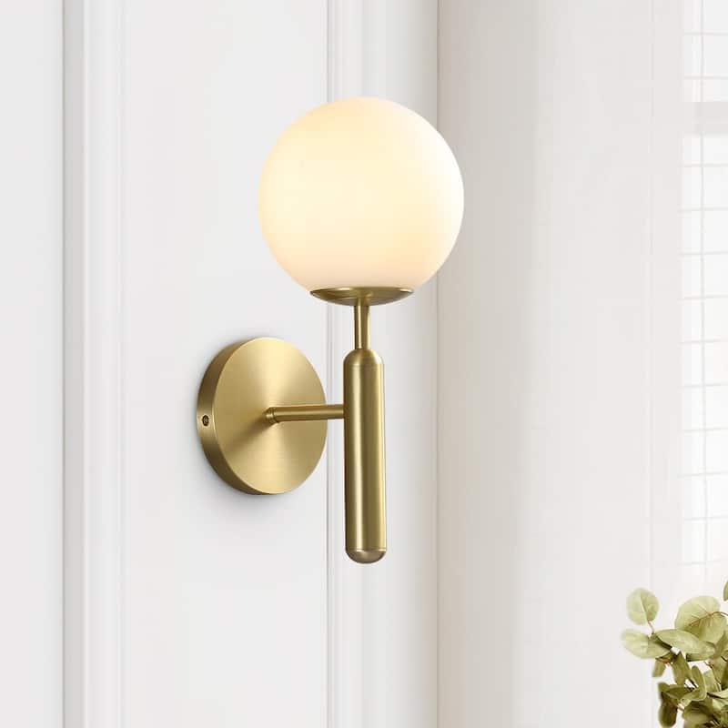 1-light Glass Globe Wall Sconce - Brass