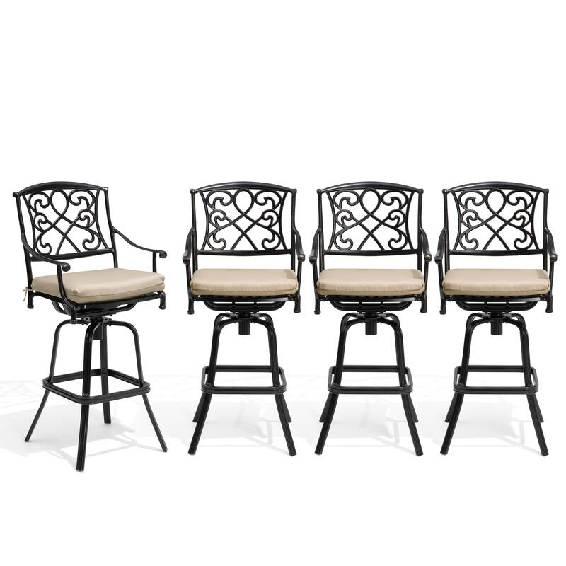Outdoor Patio Aluminum Swivel Bar Stool with Sunbrella Cushion - CanvasAntiqueBeige - 4-Piece