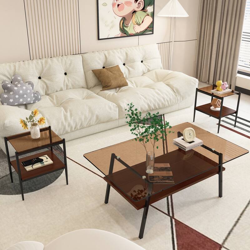 Coffee Table and End tables Set of 3 for Living Room - N/A - Brown