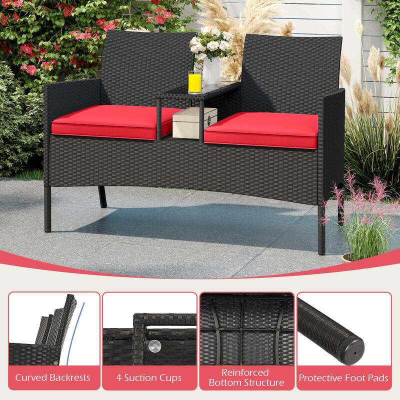 Costway Patio Loveseat with Built-in Table Soft Cushions & Tempered - See Details