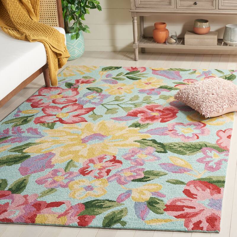 SAFAVIEH Handmade Easy Care Herzlinde French Country Rug - 6' Square - Blue/Pink
