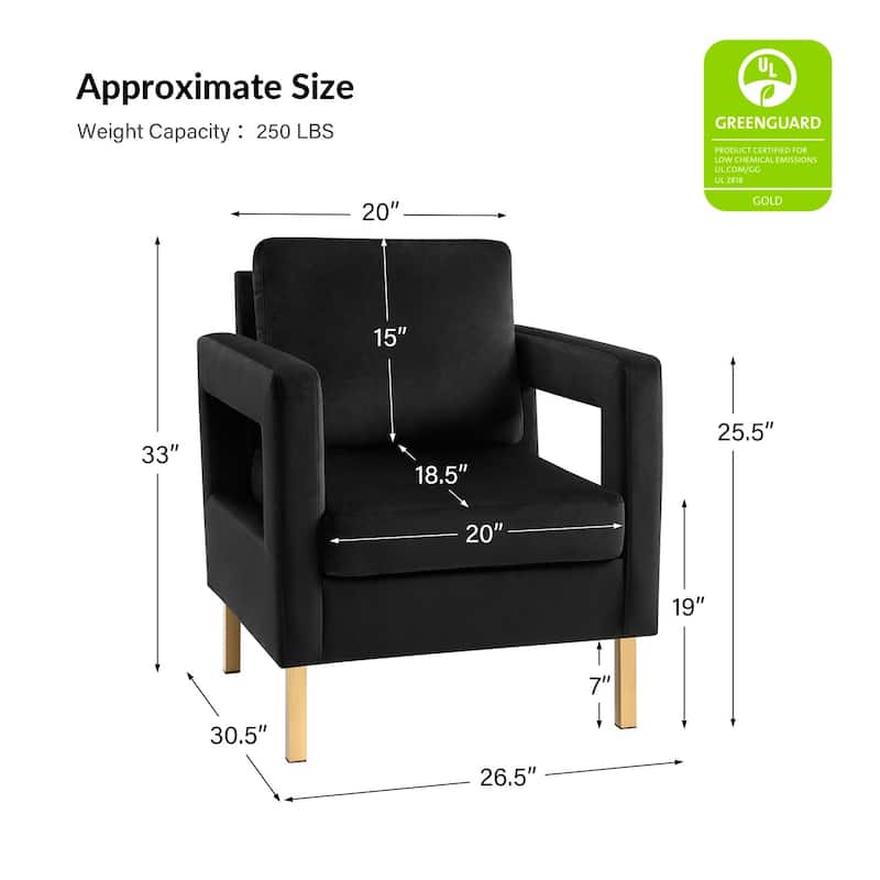 Valentina Comfy Accent Armchair with Golden Metal Legs and Removable Cushions by HULALA HOME