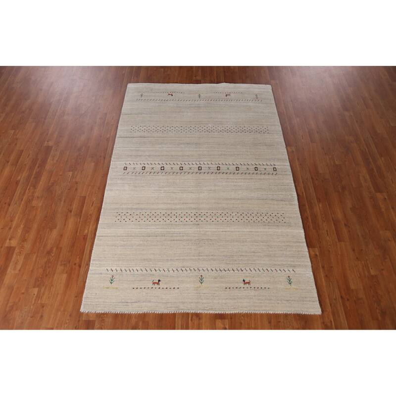 Animals Gabbeh Indian Area Rug Handmade Wool Carpet - 5'1" x 7'9"