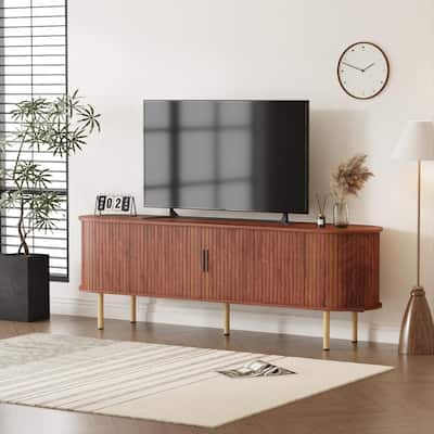 70.1" Modern TV Stand with Sliding Doors and Storage Compartments, Entertainment Console Cabinet