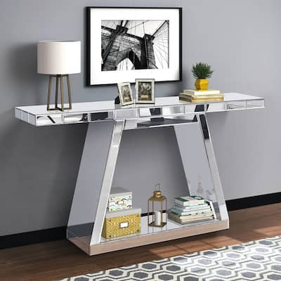 Modern Full-Body Mirror Console Table with Sturdy Construction and Open Storage
