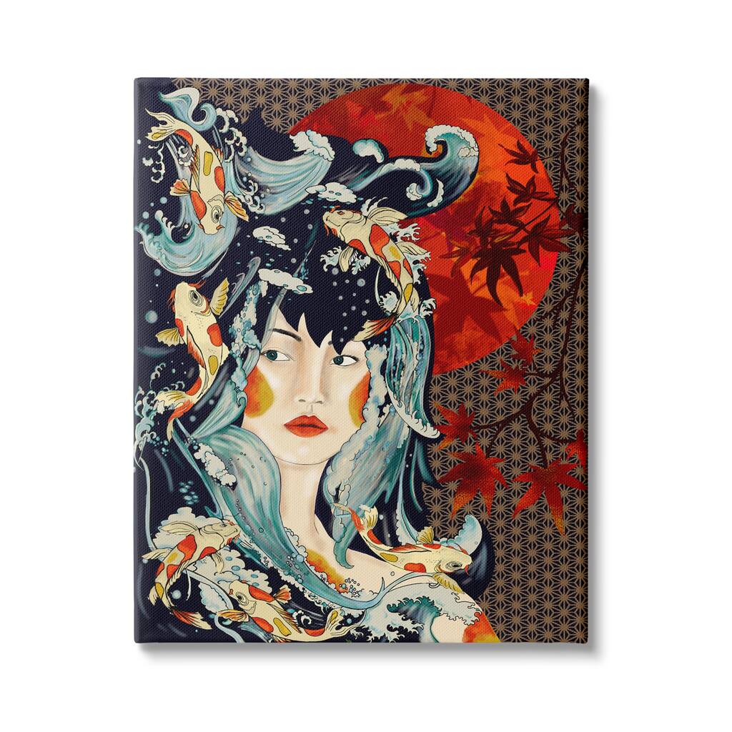 Stupell Regal Female Abstract Portrait Geometric Pattern Koi Fish Canvas Wall Art - Multi-Color