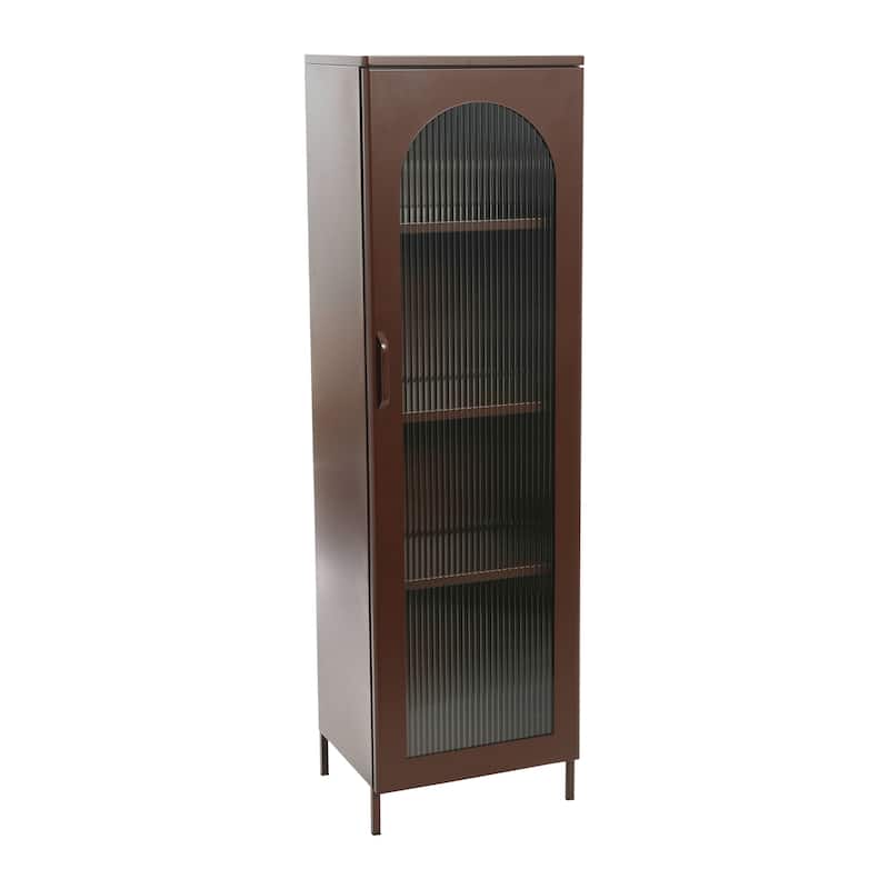 Solstice Metal Cabinet with 3 Adjustable Storage Shelves and Arched Glass Door