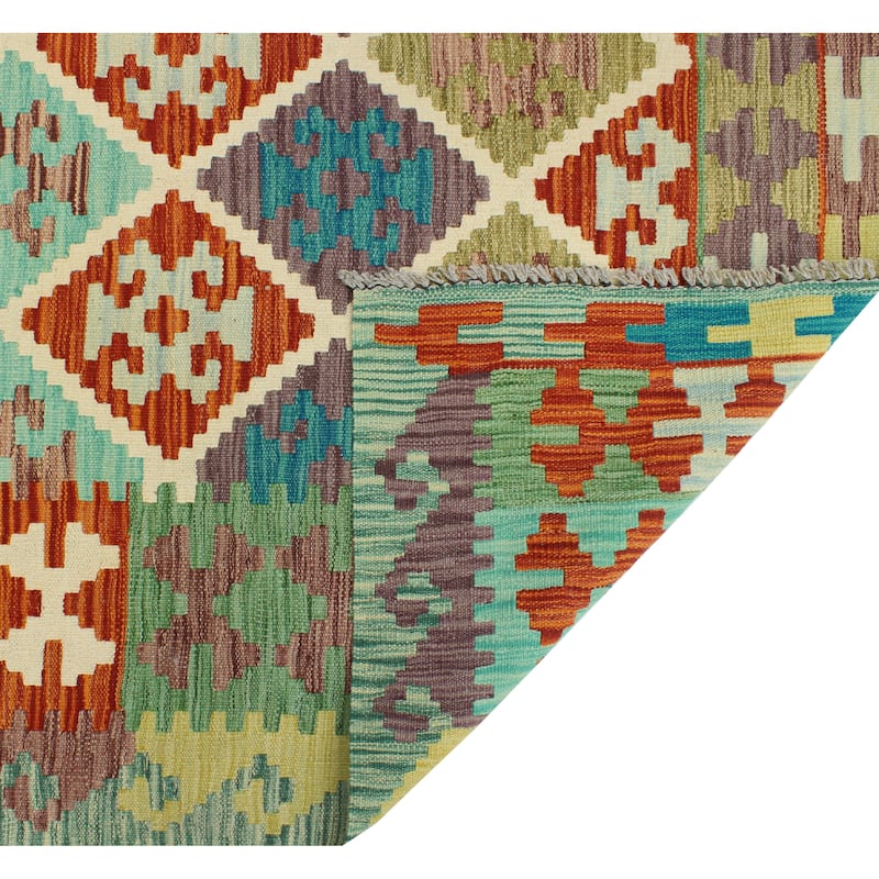 Flatweave Qadeer Red/Turquoise Rug - 5'7" x 7'10"