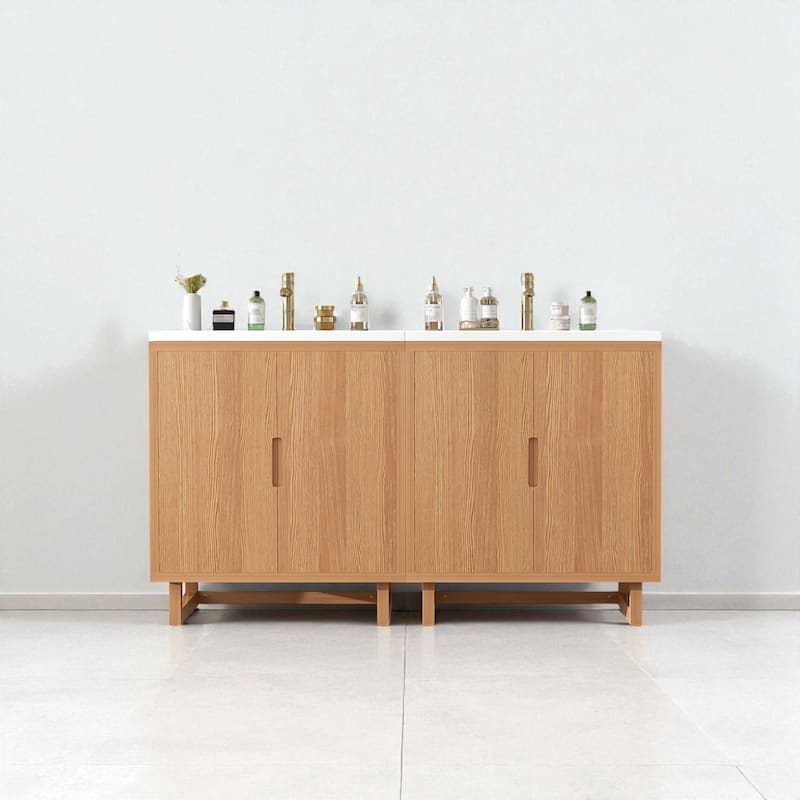60.2" Bathroom Vanity with Sink, Solid Wood Frame, 4 Soft-Close Doors and Large Storage Cabinet