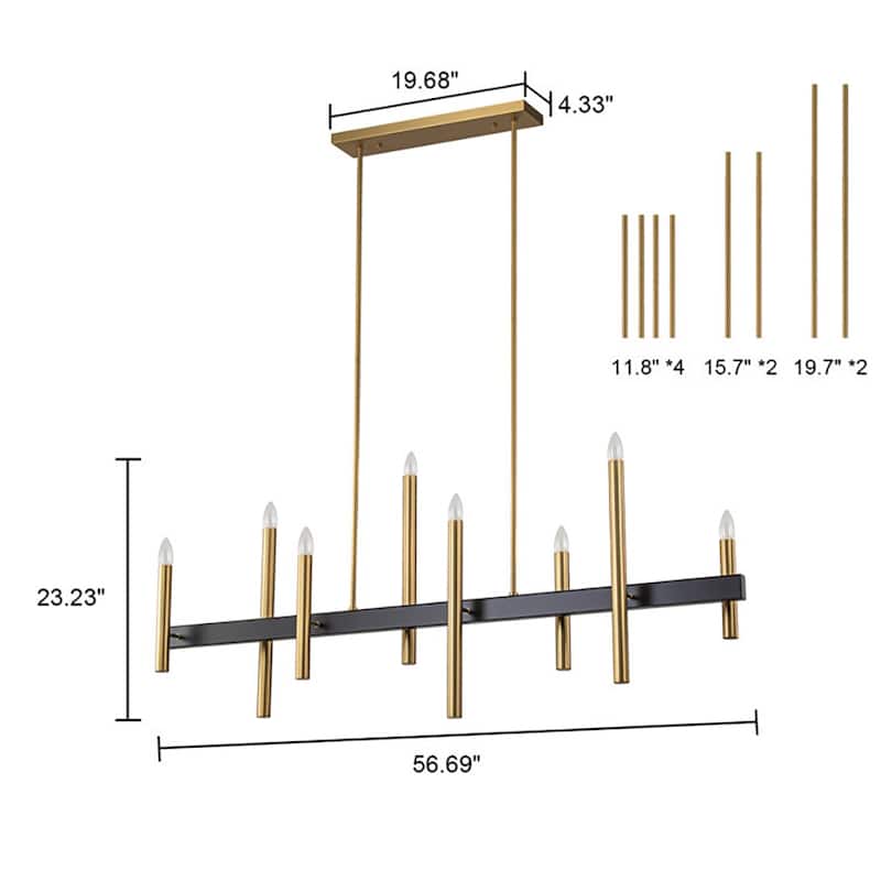8-Light Modern Linear Candlestick Chandelier Kitchen Island Pendant Lighting
