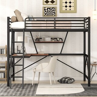 Metal & MDF Full Size Loft Bed with Desk and Shelf