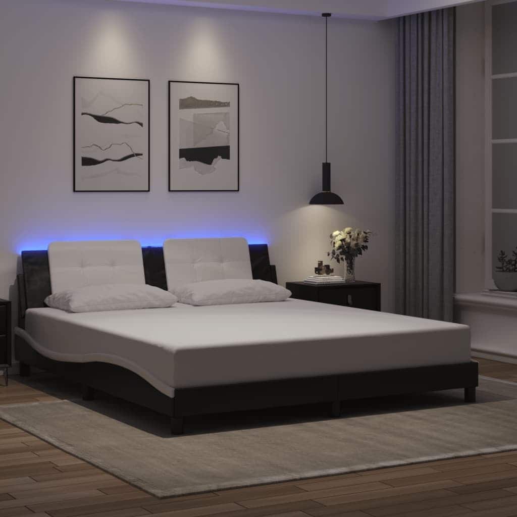 vidaXL Bed Frame with LED without Mattress "Zadar" Black and White 183 x 83.9 " - 183 x 3 x 18.9 "