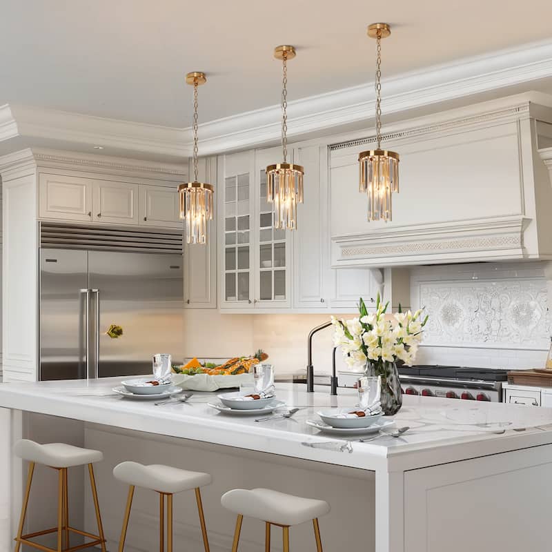 Modern Crystal 1-Light Gold Pendant Light for Kitchen Island Dining Room