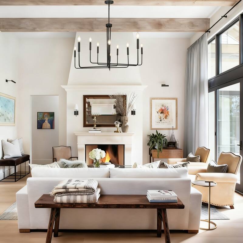 Modern Farmhouse Black 10-Light Chandelier Classic Candle Light for Dining Living Room - D 43.3" x H 26.8"