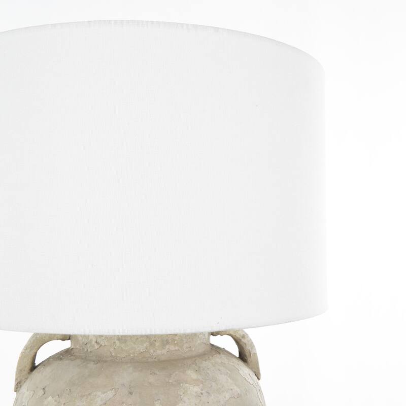 Ceramic Distressed Antique Style Pot Vase Room Table Lamp with Cream Linen Shade - Brown, Black, Cream - Roche River Decor