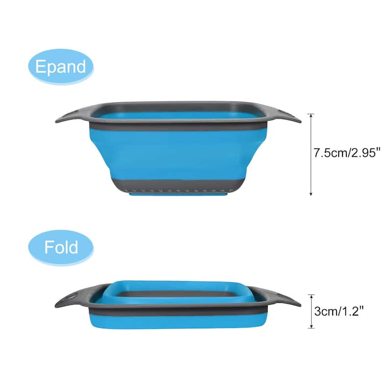 Collapsible Colander Set, Silicone Square Foldable Strainer w Handle
